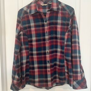 Ascend Soft Navy & Plum Plaid Flannel Sz Small Fitted EUC Cozy Cabincore